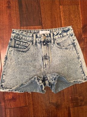 High-Rise Light Wash Acid Denim Shorts